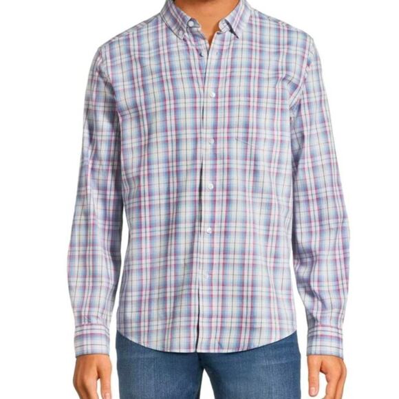 THOMAS DEAN Plaid Long Sleeve Button Down Shirt Size Large - Picture 1 of 5